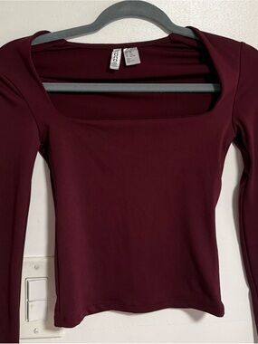 Divided Burgundy Square-Neck Long Sleeve Top